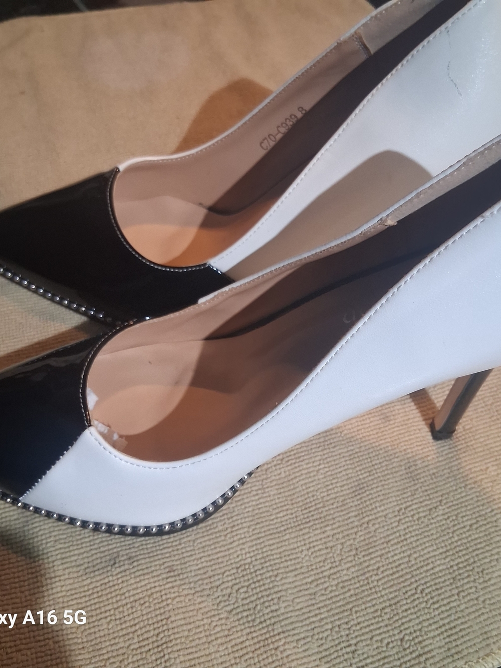 White Leather Stud-Trim High Heel Pumps